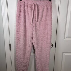 No Boundaries Pink Faux Fur Heart Jogger Lounge Pants Small Cozy Y2K